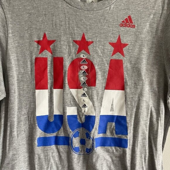 Adidas Women SZ L Heater Gray W/Red/White/Blue USA Soccer Graphic T Shirt NWT - Picture 2 of 5